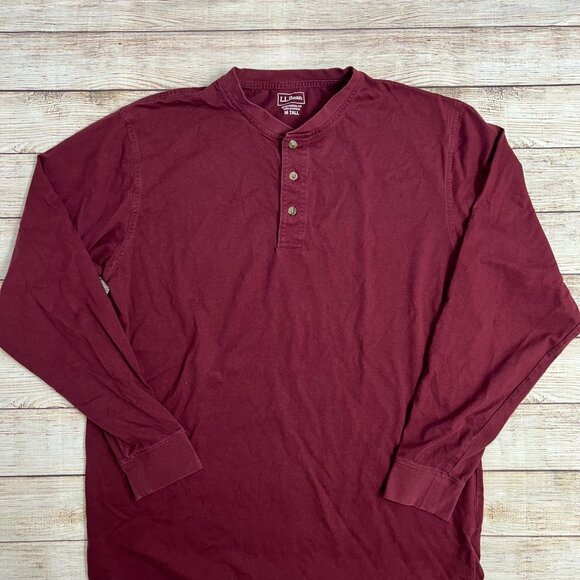 L.L.Bean Burgundy Long Sleeve Henley Shirt Traditional Fit Men's M Tall - Picture 9 of 12